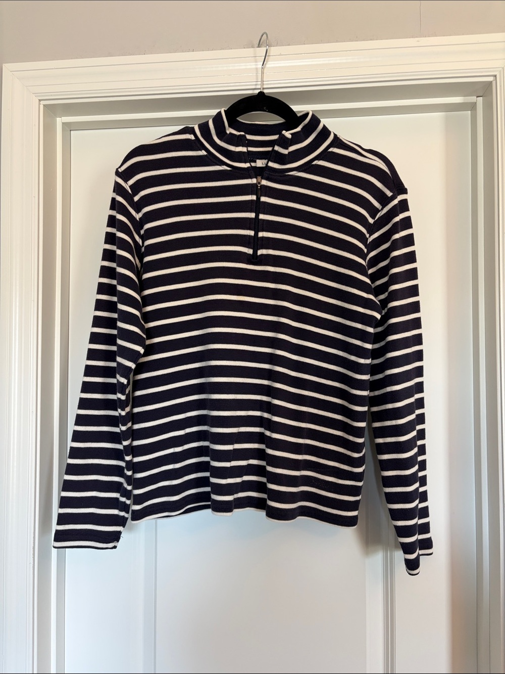 L. L. Bean Navy & White Striped Quarter-Zip Pullover